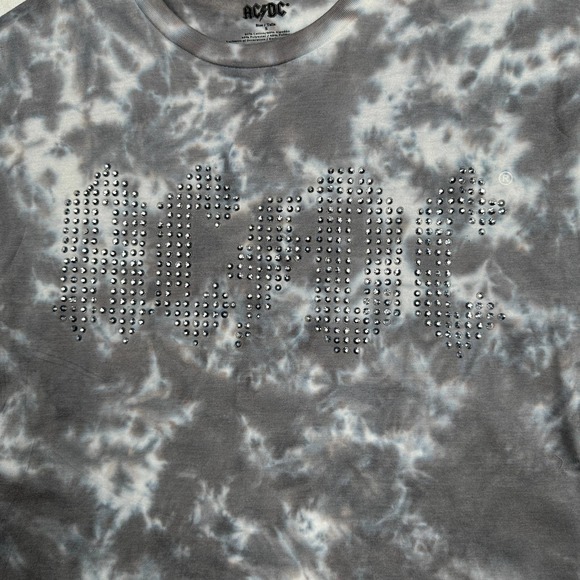 NWT AC/DC Sz S Tie Dye Short Sleeve Jeweled Studded Spellout Concert Tee Shirt - Picture 2 of 10